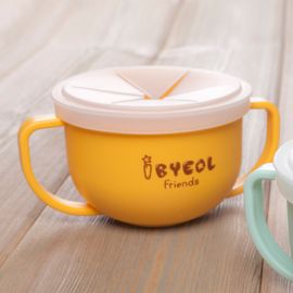 [I-BYEOL Friends] Two hands cup, Yellow + Silicone Lid (Snack) _ Snack Catcher with Silicon Lid, Snack Container, Portable Biscuits Candy Box, BPA Free _ Made in KOREA